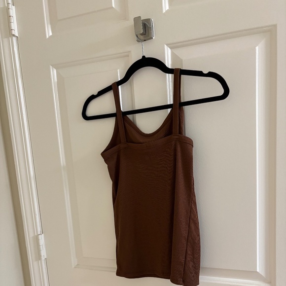 Chocolate Brown Ribbed Knit Cami | Stretch Slim Fit Tank - Size Smal - Picture 2 of 4